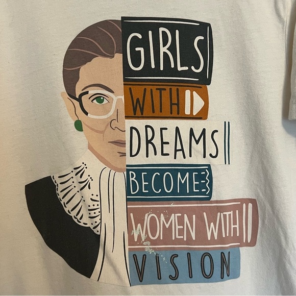 Ruth Bader Ginsburg Beige Graphic Tee with Inspirational Quote Girls Size 10 - Picture 2 of 4
